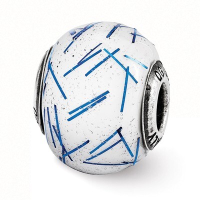 White with Blue Confetti Glass Bead - Sterling Silver QRS3311, MPN: QRS3311, 191101469794