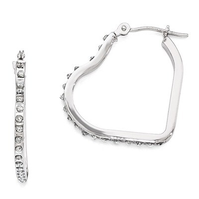 Heart Hinged Hoop Earrings 14k White Gold with Diamonds DF259, MPN: DF259, 191101179860