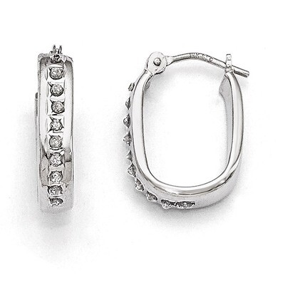 Squared Hinged Hoop Earrings 14k White Gold with Diamonds DF159, MPN: DF159, 191101179457
