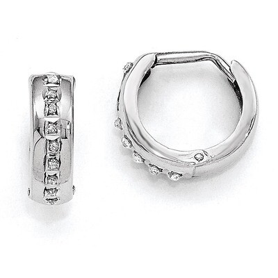 Round Huggy Hoop Earrings 14k White Gold with Diamonds DF140, MPN: DF140, 191101179310