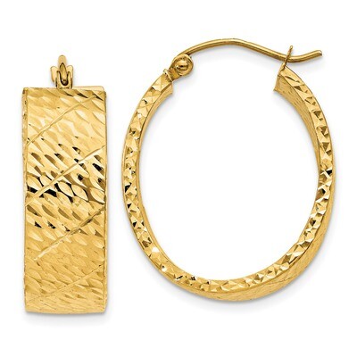 Diamond Cut Oval Hoop Earrings 14k Gold TF597, MPN: TF597, 191101456275