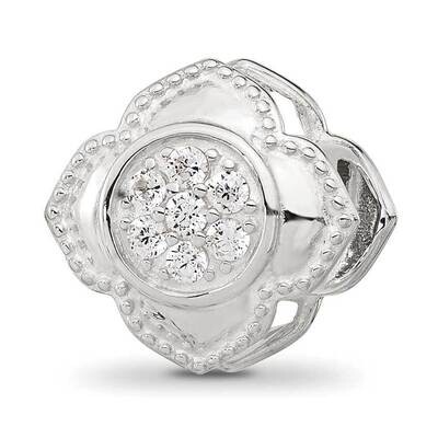 Polished CZ Floral Nana Bead Sterling Silver QRS4281, MPN: QRS4281,