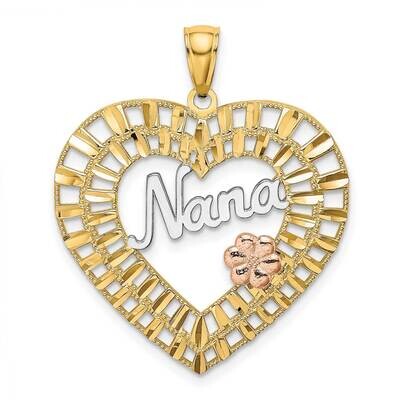 Rhodium Nana In Heart Flowers Charm 14k Yellow &amp; Rose Gold K9423, MPN: K9423, 637218135882