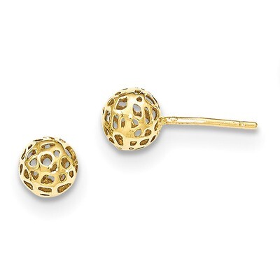 Yellow Gold Fancy Ball Post Earrings 14k Gold YE1688, MPN: YE1688, 191101364990