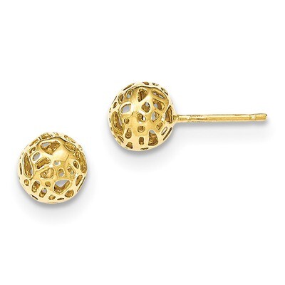 Yellow Gold Medium Fancy Ball Post Earrings 14k Gold YE1689, MPN: YE1689, 191101365003