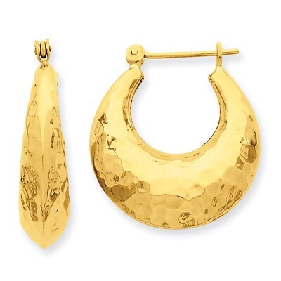 Hammered Fancy Hollow Hoop Earrings 14k Gold S1441, MPN: S1441, 658226125351