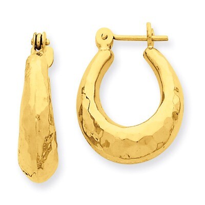 Hammered Fancy Hollow Hoop Earrings 14k Gold S1436, MPN: S1436, 658226125382