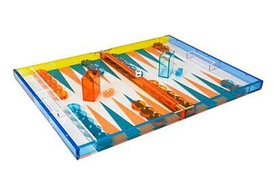 Tizo Acrylic Lucite Multi Color Turquoise Orange Backgammon Set HA103MCBG, MPN: HA103MCBG,
