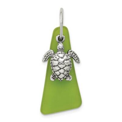 Green Sea Glass Turtle Pendant Sterling Silver QP5087, MPN: QP5087, 886774015057