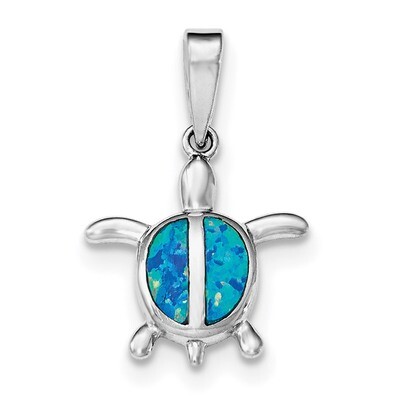 Created Blue Opal Turtle Pendant Sterling Silver Rhodium QP4289, MPN: QP4289, 883957670751