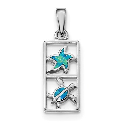Blue Created Opal Starfish Turtle Pendant Sterling Silver Rhodium-plated QP4874, MPN: QP4874, 88395…