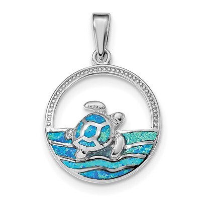 Blue Inlay Created Opal Turtle Pendant Sterling Silver Rhodium-plated QP4871, MPN: QP4871, 88677409…