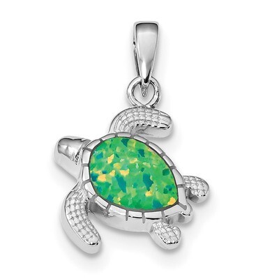 Green Inlay Created Opal Turtle Pendant Sterling Silver Rhodium-plated QP4872, MPN: QP4872, 8839578…