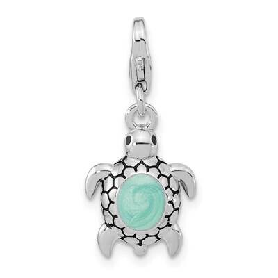 Enameled 2D Turtle with Lobster Clasp Charm Sterling Silver Rhodium-Plated QCC1241, MPN: QCC1241,