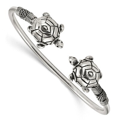 Antiqued Turtle Flexible Bangle Sterling Silver Polished QB1157, MPN: QB1157, 191101856211