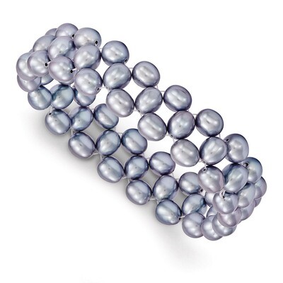 6-7mm Cultured Grey Rice Pearl Stretch Bracelet QH4795, MPN: QH4795, 883957569697