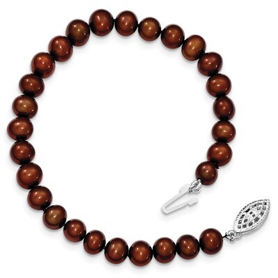 6-7mm Brown Cultured Pearl Bracelet Sterling Silver QH4817-7.25, MPN: QH4817-7.25, 883957480671