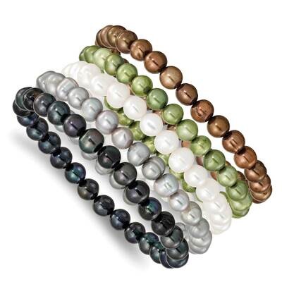 6-7mm Green/Grey/White/Black /Brown Cultured Freshwater Pearl Stretch Bracelet Set QH5649SET, MPN: …