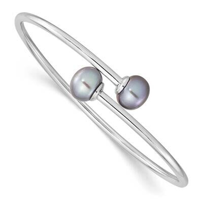 9-10mm Grey Button Cultured Freshwater Pearl Bracelet Sterling Silver Rhodium-plated QH5368G, MPN: …