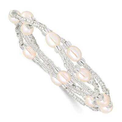 6-8mm White Rice Cultured Freshwater Pearl &amp; Glass Bead Stretch 3-Bracelet Set QH5630, MPN: QH5630,