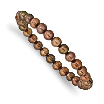 6-7mm Brown Semi-Round Cultured Freshwater Pearl Stretch Bracelet 7 Inch QH5639, MPN: QH5639, 19690…