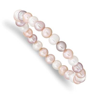 6-7mm White/Pink/Purple Semi-Round Cultured Freshwater Pearl Stretch Bracelet 7 Inch QH5642, MPN: Q…