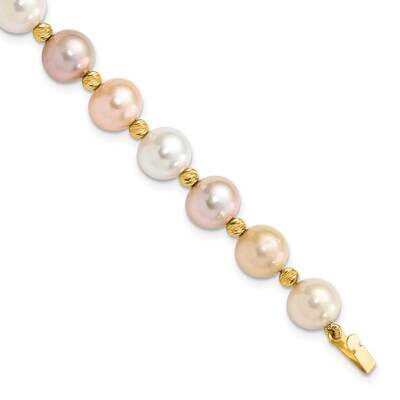 8-9mm Semi-Round Pink Purple White Cultured Freshwater Pearl Diamond-Cut Beaded Bracelet 7.5 Inch 1…