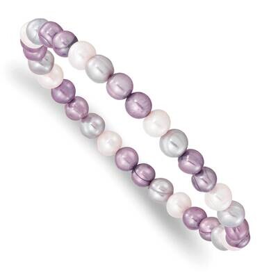6-7mm White/Lavendar/Grey Cultured Freshwater Semi-Round Cultured Freshwater Pearl Stretch Bracelet…
