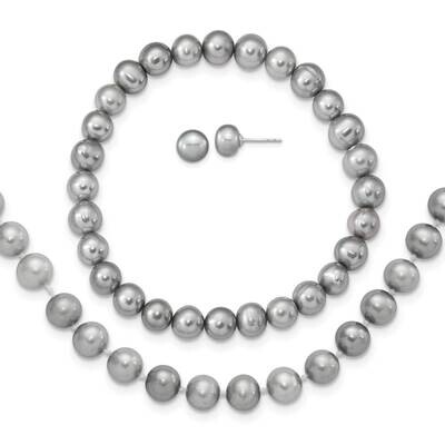 7-8mm Grey Cultured Freshwater Pearl Earring Bracelet Necklace Set Sterling Silver Rhodium-plated Q…