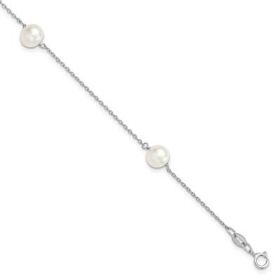 3-Stat 7-8mm White Semi-Round Cultured Freshwater Pearl Bracelet 7.5 Inch Sterling Silver Rhodium-p…