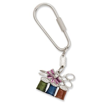 Green/Blue/Brown Enameled Sewing Key Fob Silver-tone BF631