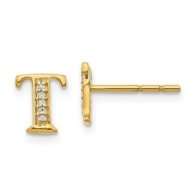 Initial T Earrings 14k Gold Diamond EM4170T-003-YA, MPN: EM4170T-003-YA, 883957663586
