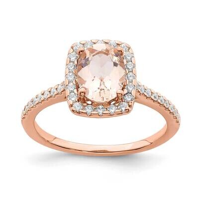 Morganite Diamond Halo Engagement Ring 14k Rose Gold RM6355E-MG-030-RAA, MPN: RM6355E-MG-030-RAA, 8…