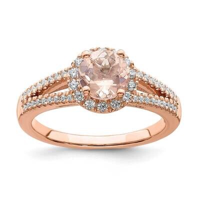 Morganite Diamond Halo Engagement Ring 14k Rose Gold RM6358E-MG-028-RAA, MPN: RM6358E-MG-028-RAA, 8…