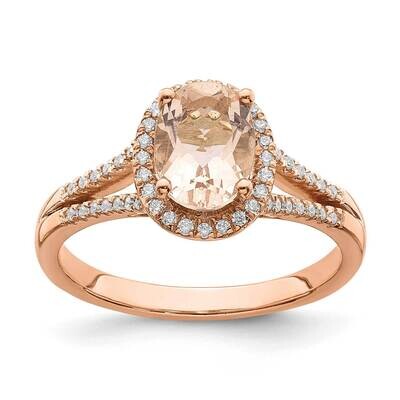Morganite Diamond Halo Engagement Ring 14k Rose Gold RM6359E-MG-018-RAA, MPN: RM6359E-MG-018-RAA,