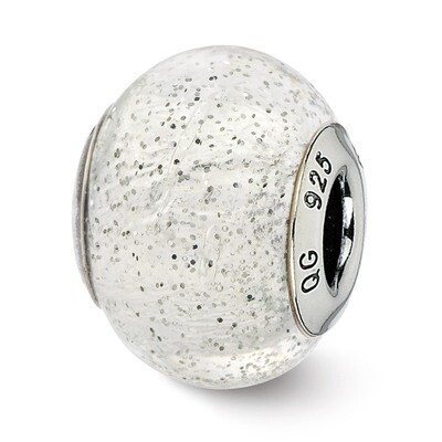 Silver with Silver Glitter Glass Bead - Sterling Silver QRS2545, MPN: QRS2545, 886774613604