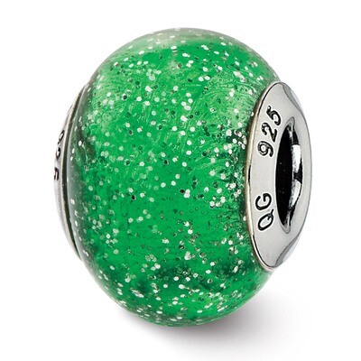 Green with Silver Glitter Glass Bead - Sterling Silver QRS2548, MPN: QRS2548, 883957530994