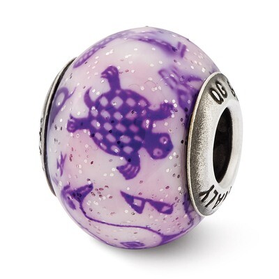 Decorative Purple Glass Bead - Sterling Silver QRS2521, MPN: QRS2521, 883957543758