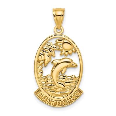 Puerto Rico with Dolphin Sunset In Frame Charm 14k Gold K7369, MPN: K7369, 637218010455