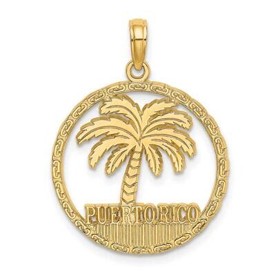 Puerto Rico Under Palm Tree In Disk Charm 14k Gold K7385, MPN: K7385, 637218010653