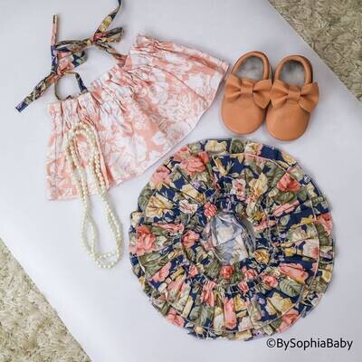 Blush Pink Blue Floral Baby Girl Outfit Baby Summer outfit set Baby Girl Ruffle baby bloomer Baby S…