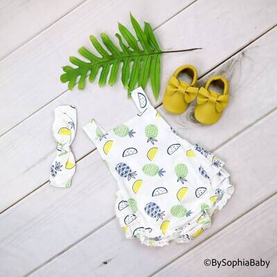 Pineapple Lime Baby Girl Romper Set Pineapple baby Outfit Fruit Baby Romper set Baby Romper Pineapp…