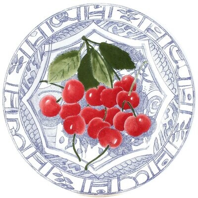 Gien Oiseau Blue Fruits Dessert Plate Cherry 1292ADE150, MPN: 1292ADE150, 840769099231