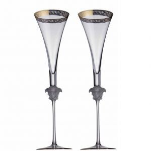 Versace Medusa Dor Champagne Flute PAIR 6 ounce 12 inch, MPN: 20665-110300-48804, 790955101357