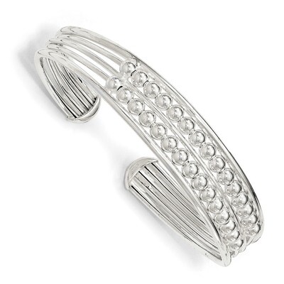 Beaded Flexible Cuff Bangle Sterling Silver Polished QB1026, MPN: QB1026, 883957148496