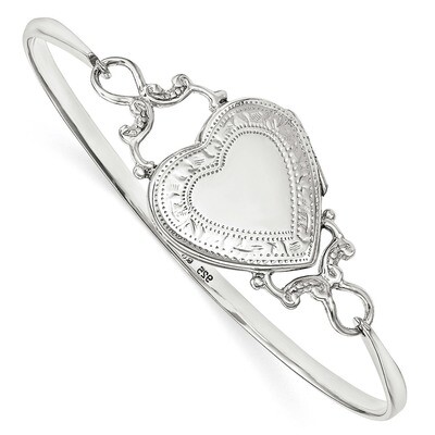 Heart Locket Flexible Bangle Bracelet Sterling Silver QB988, MPN: QB988, 191101074875