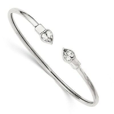 CZ Diamond Heart Open Flexible Bangle Bracelet Sterling Silver QB995, MPN: QB995,