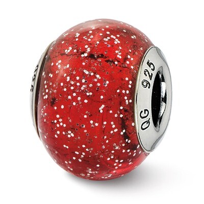 Red with Silver Glitter Glass Bead - Sterling Silver QRS2561, MPN: QRS2561, 883957522791