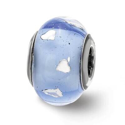 Blue and Silver Hearts Glass Bead Sterling Silver QRS4036, MPN: QRS4036,
