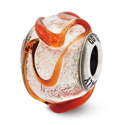 Silver with Brown Textured Line Glass Bead - Sterling Silver QRS2594, MPN: QRS2594, 883957579221